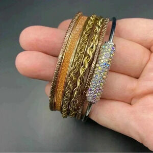 Shiny Statement Bracelets Gold-tone & Rose-gold-tone & Crystal Lot of 6